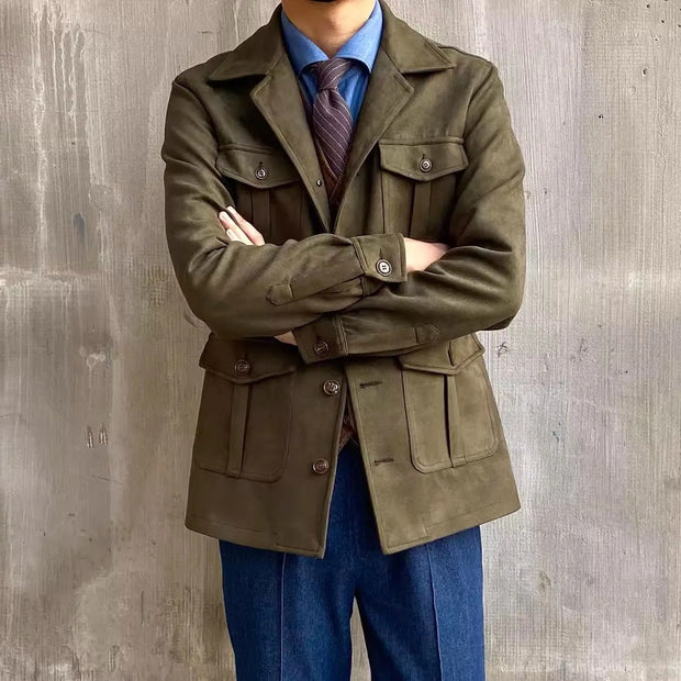 Stylish Harrington Field Jacket with Four Flap Pockets and Notch Collar – Suede-Like Fabric