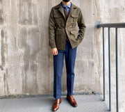 Stylish Harrington Field Jacket with Four Flap Pockets and Notch Collar – Suede-Like Fabric