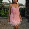 Stylish Mini Dress with Tassel Sequins and Feather Detail – Comfortable Fit for Parties and Special Events-Cramta