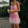 Stylish Mini Dress with Tassel Sequins and Feather Detail – Comfortable Fit for Parties and Special Events-Cramta