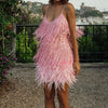 Stylish Mini Dress with Tassel Sequins and Feather Detail – Comfortable Fit for Parties and Special Events-Cramta