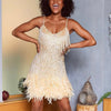 Stylish Mini Dress with Tassel Sequins and Feather Detail – Comfortable Fit for Parties and Special Events-Cramta