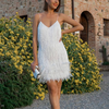 Stylish Mini Dress with Tassel Sequins and Feather Detail – Comfortable Fit for Parties and Special Events-Cramta
