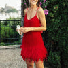 Stylish Mini Dress with Tassel Sequins and Feather Detail – Comfortable Fit for Parties and Special Events-Cramta