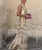 Tassel Short Sleeveless Dress in Premium Polyester – Stylish, Comfortable Fit for Any Occasion-Cramta