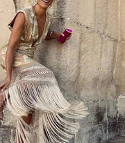 Tassel Short Sleeveless Dress in Premium Polyester – Stylish, Comfortable Fit for Any Occasion-Cramta