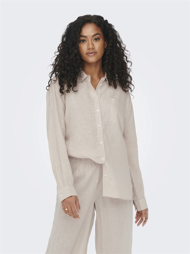Taupe Linen Blouse for Women – Lightweight and Breathable Women's Top, Relaxed Fit, Casual Style