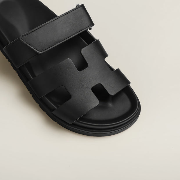 Unisex Luxury Sandals in Black - Comfortable PU Leather Footwear with Supportive Footbed, Sizes 35-45