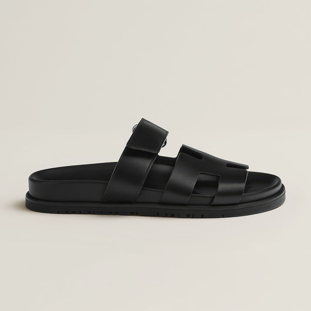 Unisex Luxury Sandals in Black - Comfortable PU Leather Footwear with Supportive Footbed, Sizes 35-45