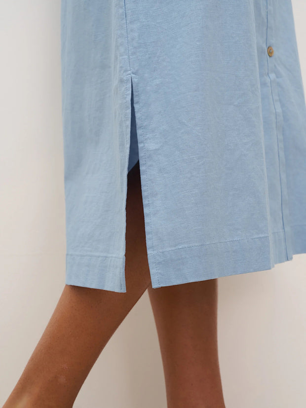 White A-Line Linen Dress with V-Neck and Side Pockets – Elegant Summer Dress for Women