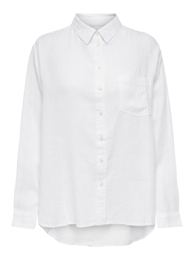 White Linen Blouse for Women - Soft Viscose Blend Summer Top, Versatile and Easy to Style