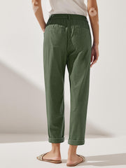 White Linen Pants for Women - Comfortable Tapered Leg Trousers with Button Fly