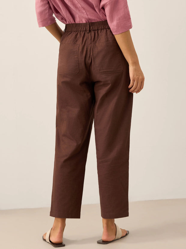 White Linen Pants for Women - Comfortable Tapered Leg Trousers with Button Fly