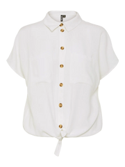 White Linen Tie Blouse for Women – Stylish Long Sleeve Summer Top