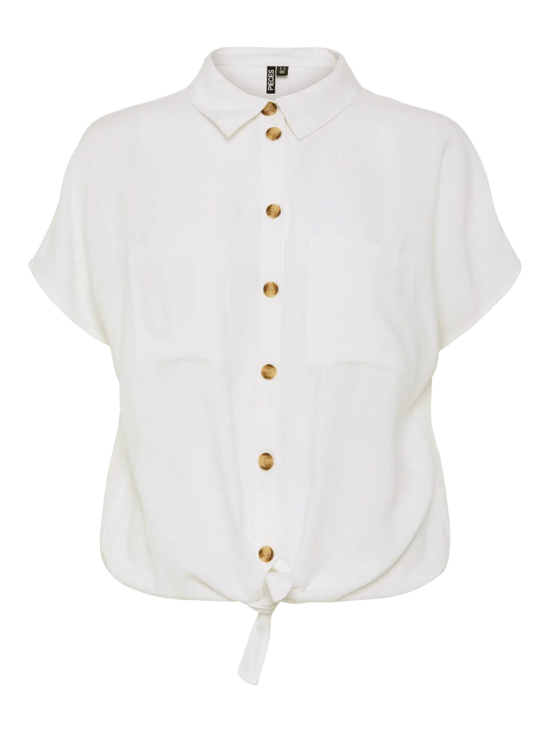 White Linen Tie Blouse for Women – Stylish Long Sleeve Summer Top