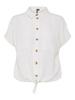 White Linen Tie Blouse for Women – Stylish Long Sleeve Summer Top