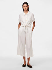 White Linen Tie Blouse for Women – Stylish Long Sleeve Summer Top