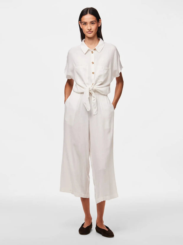 White Linen Tie Blouse for Women – Stylish Long Sleeve Summer Top