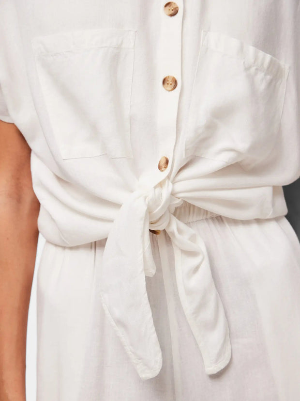 White Linen Tie Blouse for Women – Stylish Long Sleeve Summer Top