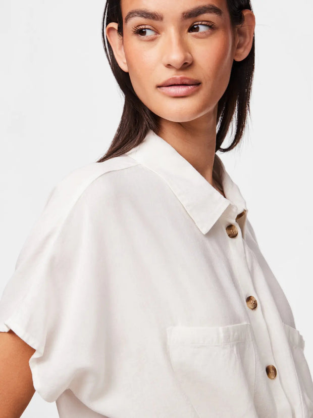 White Linen Tie Blouse for Women – Stylish Long Sleeve Summer Top