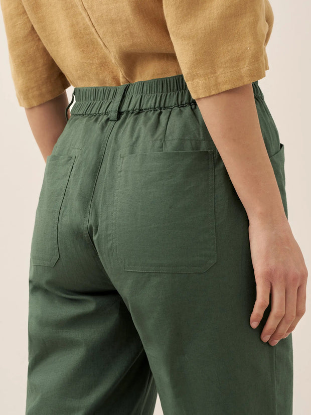 White Linen Trousers for Women - Comfortable Tapered Fit with Button Fly