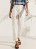 White Linen Trousers for Women - Comfortable Tapered Fit with Button Fly