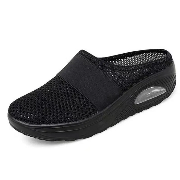 Women's Air-Cushioned Orthopedic Comfort Shoes – Black, Lightweight and Breathable, Size 8