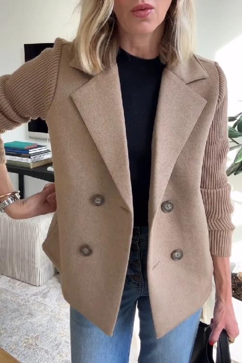 Women's Black Blazer Size M Polyester Blend with Knit Sleeves 1