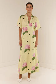 Women's Black Maxi Dress with Portofino Polka Dot Print - Elegant A-Line Formal Dress for Summer Events, Size M