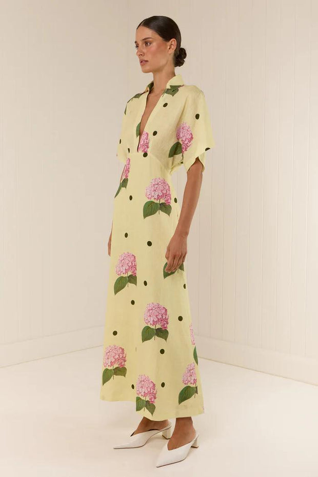 Women's Black Maxi Dress with Portofino Polka Dot Print - Elegant A-Line Formal Dress for Summer Events, Size M