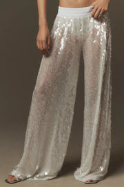 Women's Black Sequin Flared Pants - Chic Polyester Trousers for Stylish Occasions