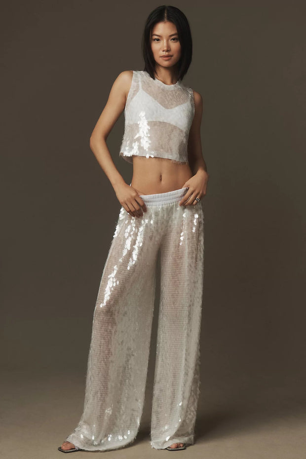 Women's Black Sequin Flared Pants - Chic Polyester Trousers for Stylish Occasions