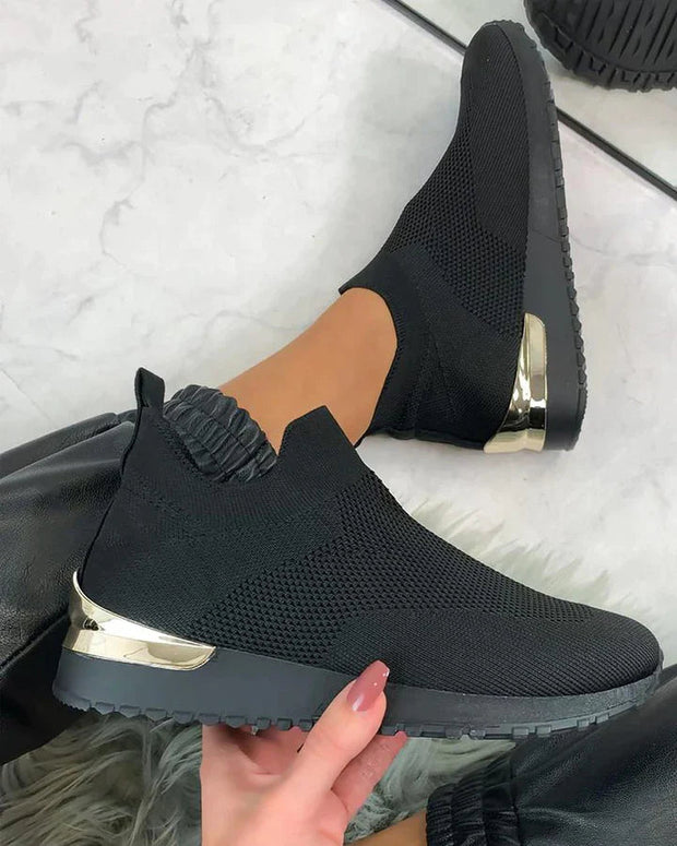 Women's Black Slip-On Sneakers with Orthopedic Support – Comfortable Textile Footwear