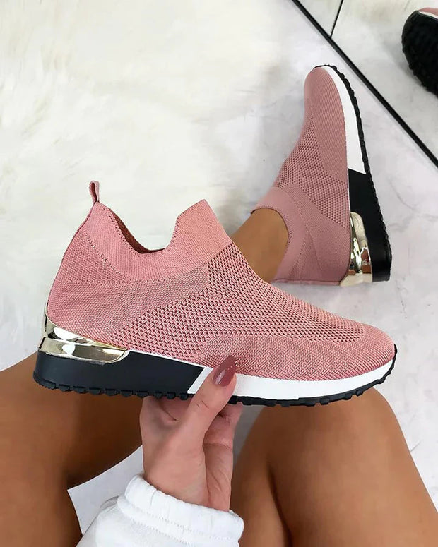Women's Black Slip-On Sneakers with Orthopedic Support – Comfortable Textile Footwear