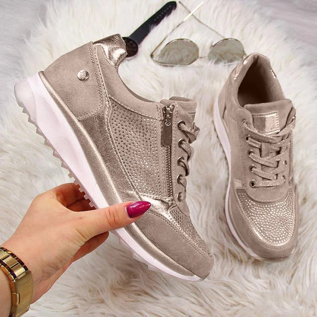 Women's Black Sneakers, Comfortable Leather and Mesh Design, Lace-Up Closure, Slip-Resistant Sole, Sizes 6-10