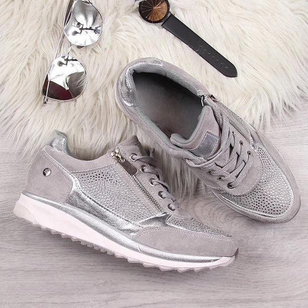 Women's Black Sneakers, Comfortable Leather and Mesh Design, Lace-Up Closure, Slip-Resistant Sole, Sizes 6-10