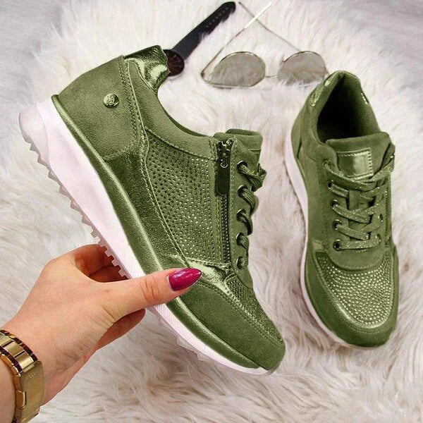 Women's Black Sneakers, Comfortable Leather and Mesh Design, Lace-Up Closure, Slip-Resistant Sole, Sizes 6-10
