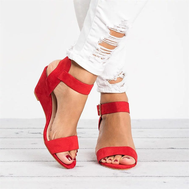 Women's Black Wedge Sandals with Adjustable Strap – Sizes 35-43, Comfortable Synthetic Footwear