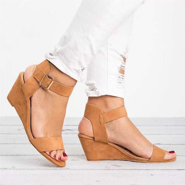 Women's Black Wedge Sandals with Adjustable Strap – Sizes 35-43, Comfortable Synthetic Footwear