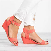 Women's Black Wedge Sandals with Adjustable Strap – Sizes 35-43, Comfortable Synthetic Footwear