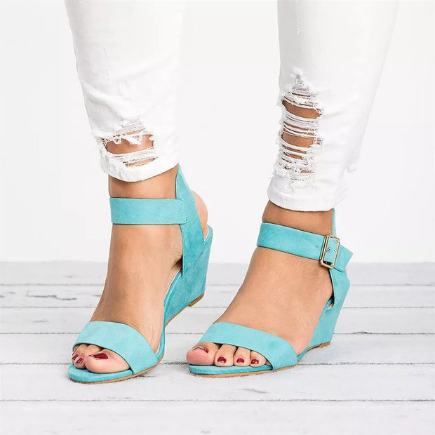 Women's Black Wedge Sandals with Adjustable Strap – Sizes 35-43, Comfortable Synthetic Footwear