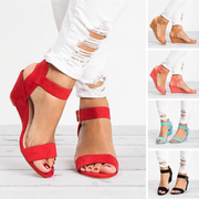 Women's Black Wedge Sandals with Adjustable Strap – Sizes 35-43, Comfortable Synthetic Footwear