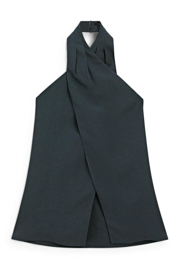 Women's Blue Halter Neck Top in Size M – Breathable Viscose and Linen Blend
