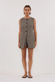 Women's Brown Tweed Tunic Vest Set with Boxer Shorts – Size M