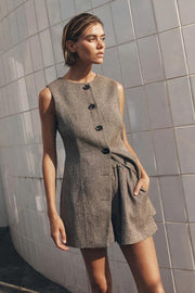 Women's Brown Tweed Tunic Vest Set with Boxer Shorts – Size M