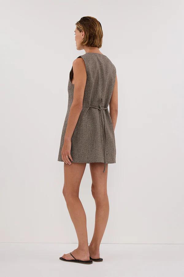 Women's Brown Tweed Tunic Vest Set with Boxer Shorts – Size M