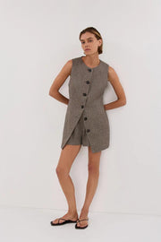 Women's Brown Tweed Tunic Vest Set with Boxer Shorts – Size M