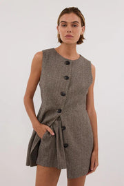 Women's Brown Tweed Tunic Vest Set with Boxer Shorts – Size M
