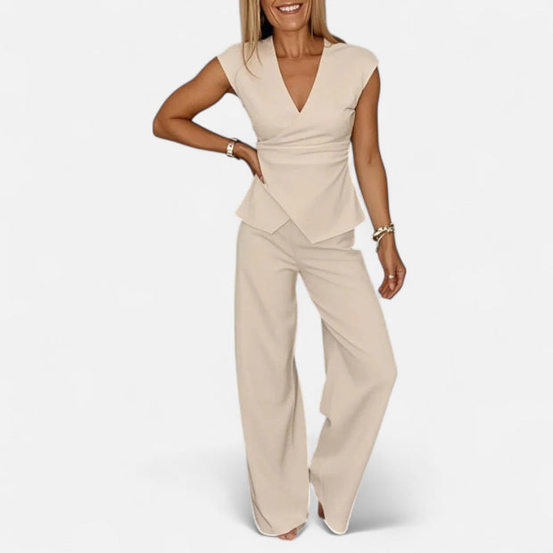 Women's Co-ord Set – Lightweight Two Piece Set with Relaxed Fit Top and Tailored Trousers for Summer Style