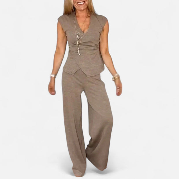 Women's Co-ord Set – Lightweight Two Piece Set with Relaxed Fit Top and Tailored Trousers for Summer Style